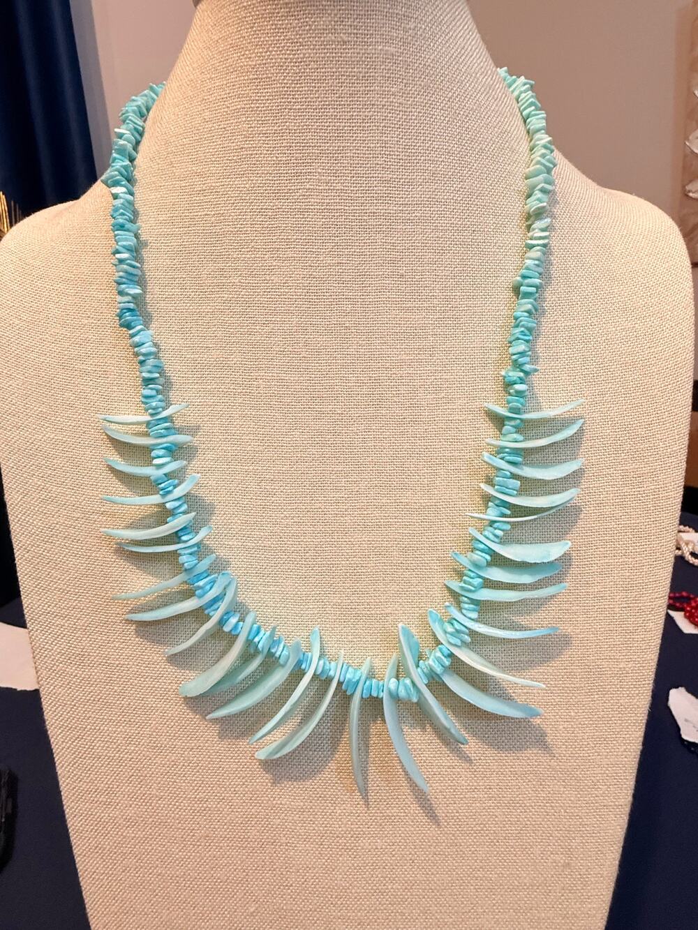 Vintage Turquoise Blue Acrylic Fringe Statement Necklace 24”